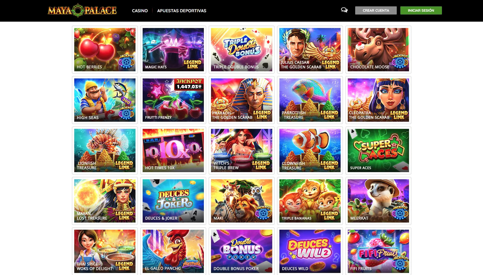 Variedad de Juegos disponibles en Maya Palace casino