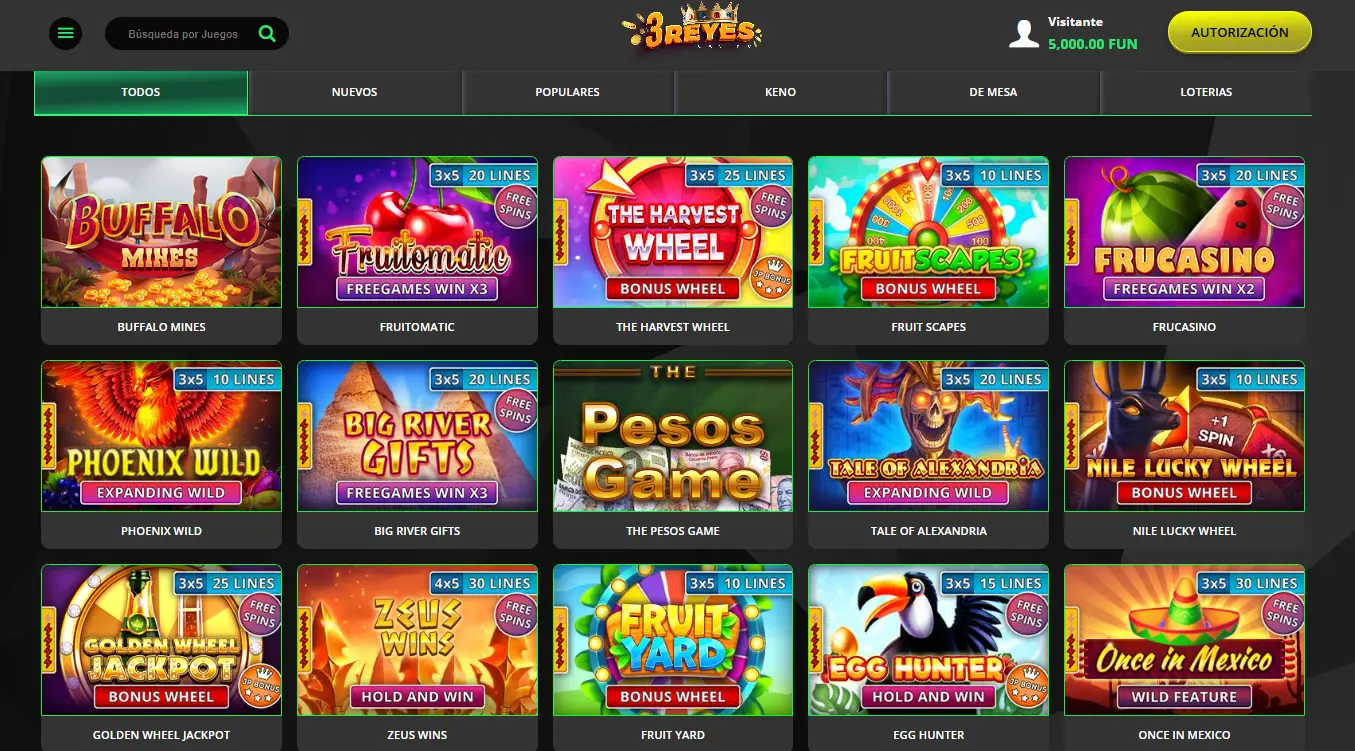 Juegos disponibles en Tres Reyes casino